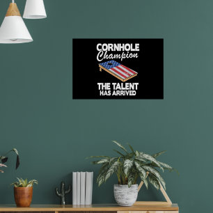 Póster Tablero de bandera americana campeón Cornhole dive