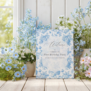 Póster Tablero de bienvenida de oso floral de toile franc