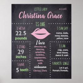 Póster Tablero de hito de primer cumpleaños personalizado
