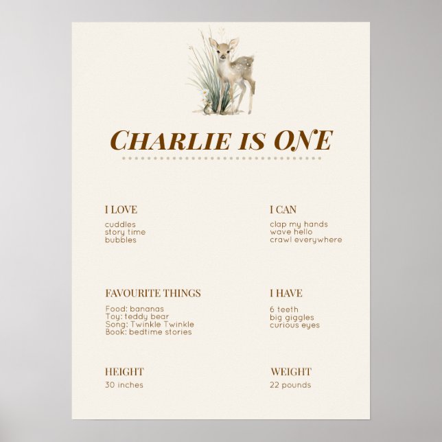 Póster Tablero de hito del primer cumpleaños del bosque (Frente)