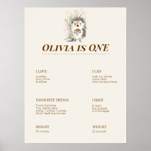 Póster Tablero de hito del primer cumpleaños del bosque