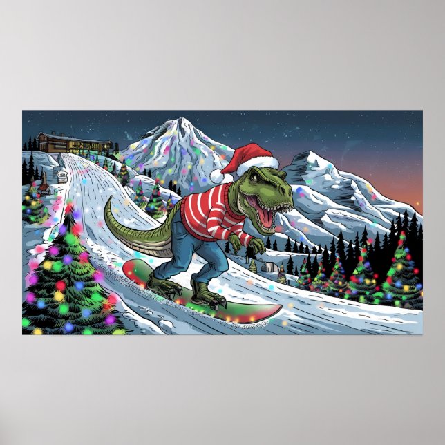 Póster Tablero de nieve TRex con colores psicodélicos de  (Frente)