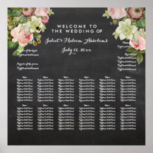 Póster Tablero de pizarra de PixDezines + rosas vintage/t