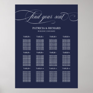 Póster Tablero de plan de asientos de boda azul marino de