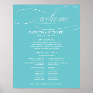 Póster Tablero de Programa de Ceremonia de Boda Azul Puri
