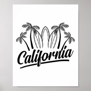 Póster Tablero de surf de palma California Playa Viajero