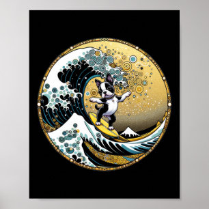 Póster Tablero de Surf Perro Bailarín Gran Ola Surfing - 