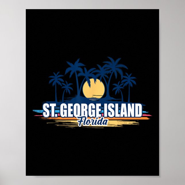 Póster Tablero de surf retro de la isla de St George Flor (Frente)
