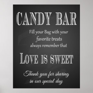 Póster Tablero de tiza para bodas de Candy Bar - pizarra