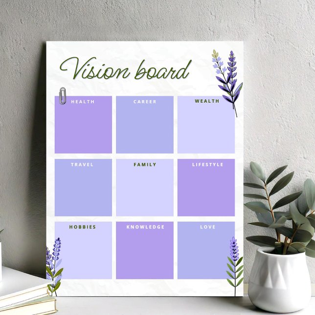 Póster Tablero de Visión Lavanda | Hoja de Trabajo del Pl (Lavender Vision Board | Goal Planner Worksheet Poster, Personal Growth Planner)