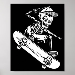 Póster Tablón de skate de Halloween esqueleto de Hallowee