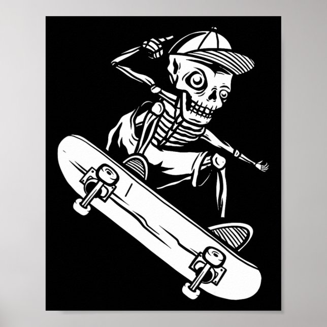 Póster Tablón de skate de Halloween esqueleto de Hallowee (Frente)