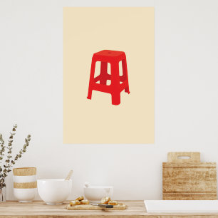 Póster Taburete de plástico rojo Imprimir