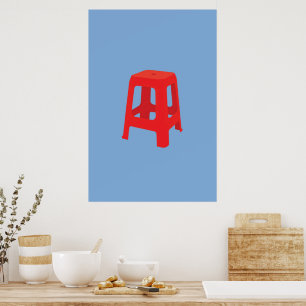 Póster Taburete de plástico rojo Imprimir 