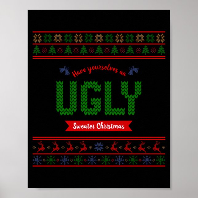 Póster Tacky Christmas Nordic Knit Pattern Red Green Ugly (Frente)
