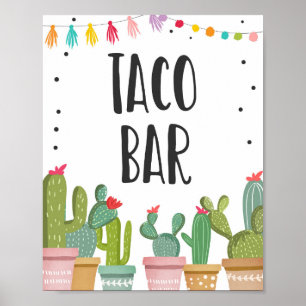 Póster Taco Bar Comida Mexicana Cactus Fiesta Table Rótul