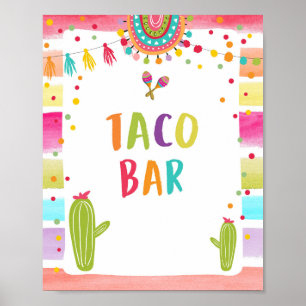Póster Taco Bar Comida Mexicana Cactus Fiesta Table Rótul