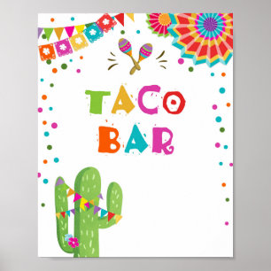 Póster Taco Bar Comida Mexicana Cactus Fiesta Table Rótul