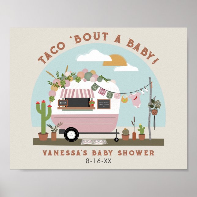 Póster Taco Bout A Baby Boho Camper Chica Baby Shower (Frente)