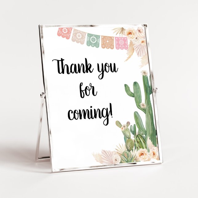 Póster Taco Bout A Baby Boho Gracias por venir (Cactus Baby Shower Thank you for Coming Sign)