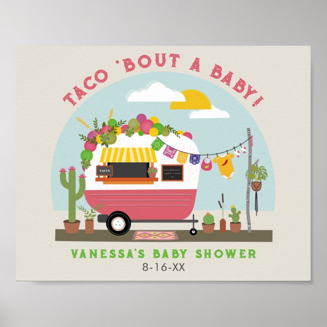 Póster Taco Bout A Baby Pink Camper Chica Baby Shower (Frente)