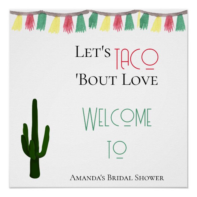 Póster Taco Bout Love Cactus Mexicano Fiesta Bridal Showe (Anverso)