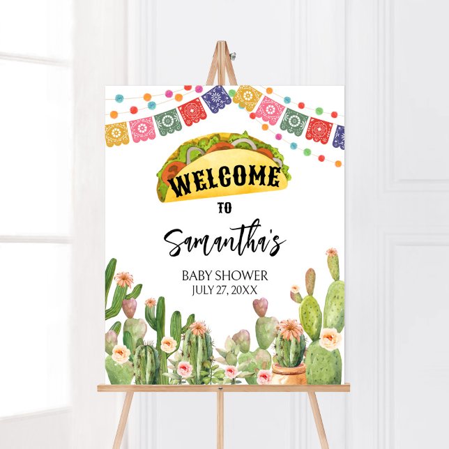 Póster Taco Bout Un Bebé Fiesta Bienvenida (Fiesta Cactus Baby Shower Welcome Sign)