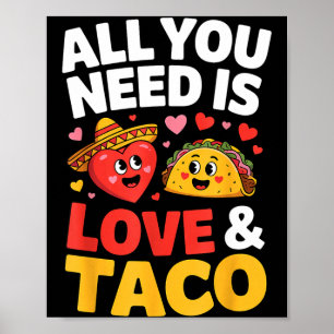 Póster Taco cinco de mayo amor corazón lindo sombrero com