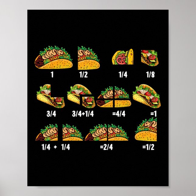 Póster Taco Fracción Math Math De Vuelta A La Escuela Edu (Frente)