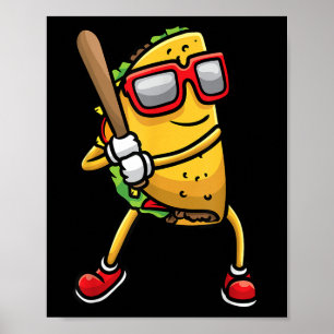 Póster Taco jugando béisbol Mexicano Cinco De Mayo Niños 