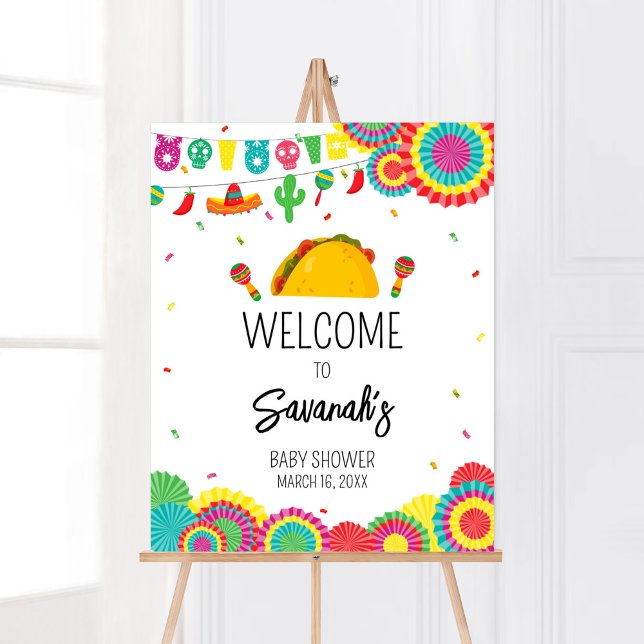Póster Taco mexicano 'Bout A Baby Welcome (Cinco de Mayo Baby Shower Welcome Sign)