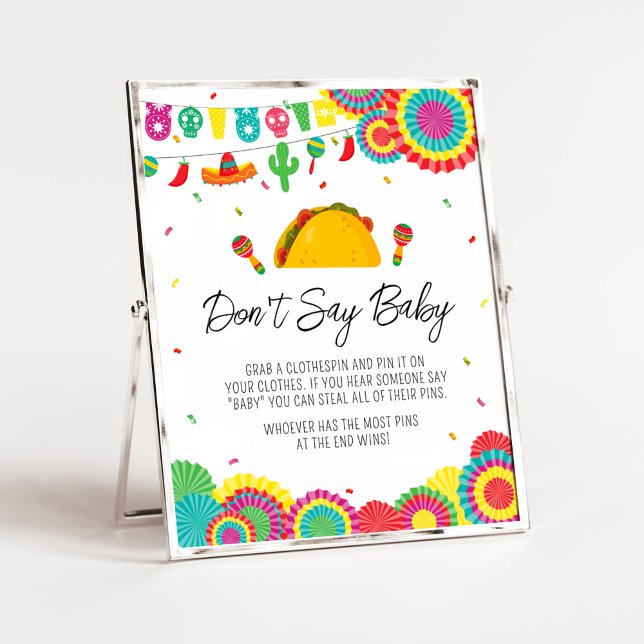 Póster Taco mexicano 'No digas bebé a un bebé (Cinco de Mayo Baby Shower Don't Say Baby Sign)