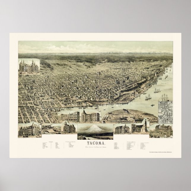 Póster Tacoma, WA Panoramic Map - 1890 (Frente)