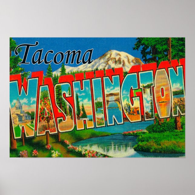 Póster Tacoma, Washington - Escenas de letras grandes 2 (Frente)