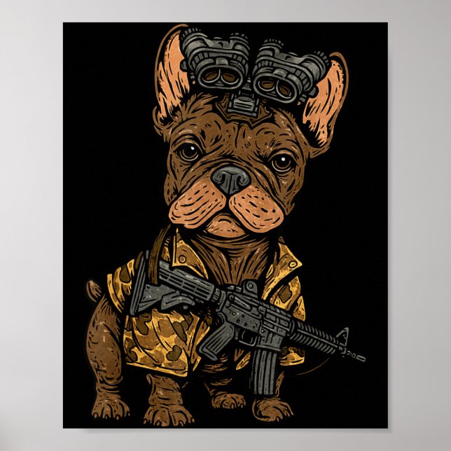 Póster Tactical Frenchie Funny Dog Bulldog With Nvg Meme  (Frente)