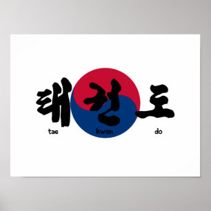 Póster Tae Kwon hacer con bandera