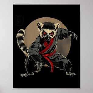 Póster Taekwondo Lémur Kickboxing Animall Jiu-Jitsu Kung