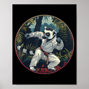 Póster Taekwondo Lémur Kickboxing Animall Jiu-Jitsu Kung