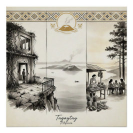 Póster Tagaytay- Una cresta tres momentos Sumi-e