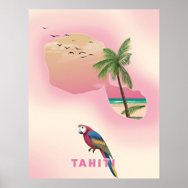 Póster Tahiti illustrated map travel poster (Frente)