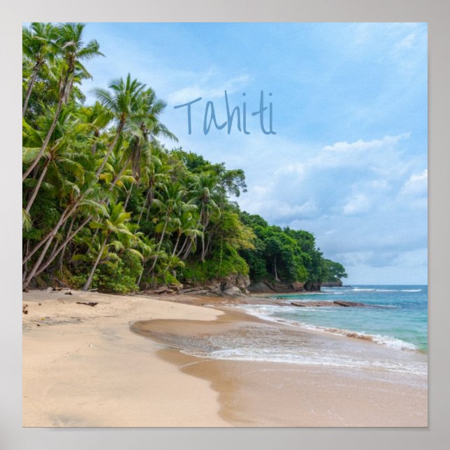 Póster Tahiti Sand Beach Blue Sky Palm Trees (Frente)