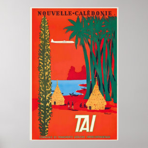 Póster TAI a Nueva Caledonia, Océano Pacífico Viaje Antig