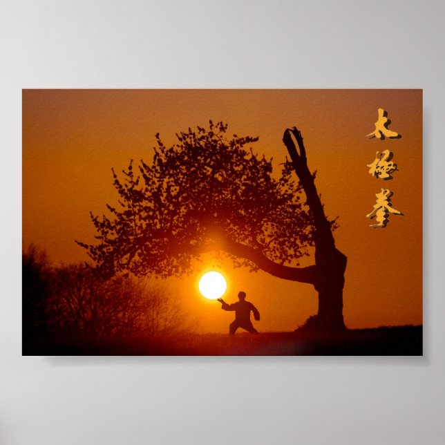 Póster Taichi (taiji), couchant arbre cerisier soleil (Frente)