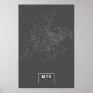 Póster Taipei, Taiwán (blanco sobre negro)