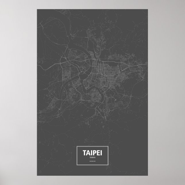 Póster Taipei, Taiwán (blanco sobre negro) (Frente)