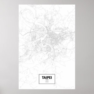 Póster Taipei, Taiwán (negro en blanco)
