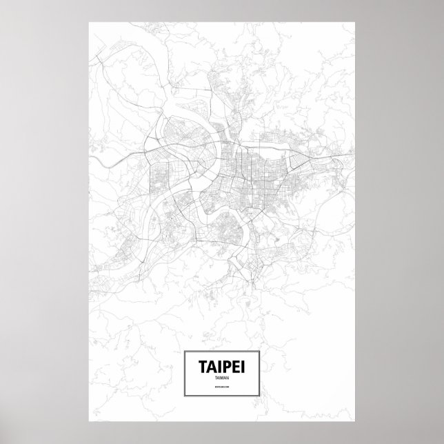 Póster Taipei, Taiwán (negro sobre blanco) (Frente)