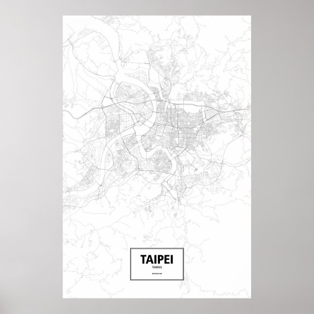 Póster Taipei, Taiwán (negro sobre blanco) (Frente)