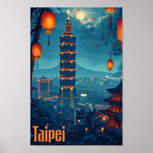 Póster Taipei Vintage Art Travel place Ilustracion