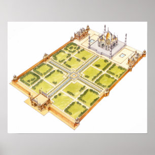 Póster Taj Mahal. Adra India. Tumba y jardines